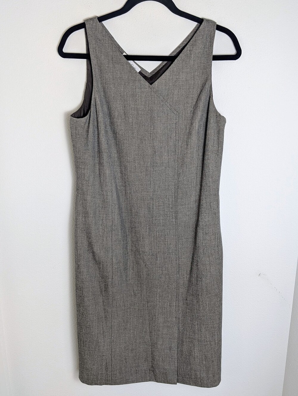 CALVIN KLEIN WOMEN'S GRAY SLEEVELESS LINED DRESS w Front Slip SLIT SIZE 8 P